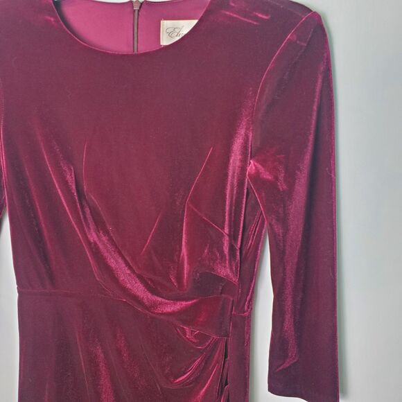 Eliza J Burgundy Long Sleeve Gathered Waist Midi Dress Size 2 - Picture 4 of 8